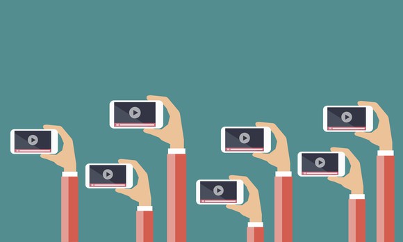 An illustration of people holding mobile phones.