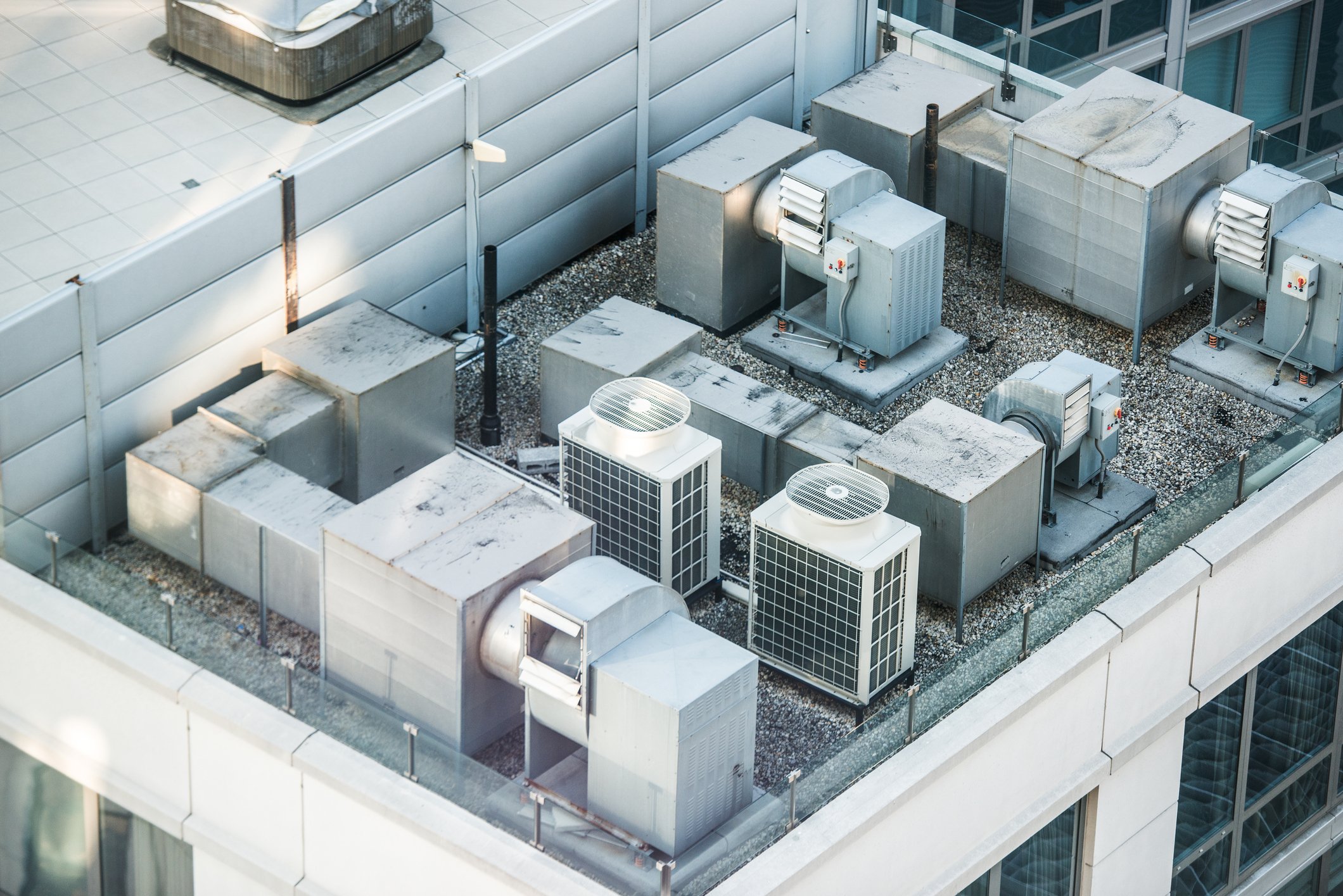 Air conditioning units on a building rooftop