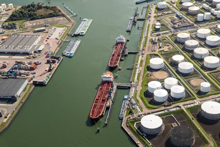 A bird's eye view of tankers loading up with energy products.