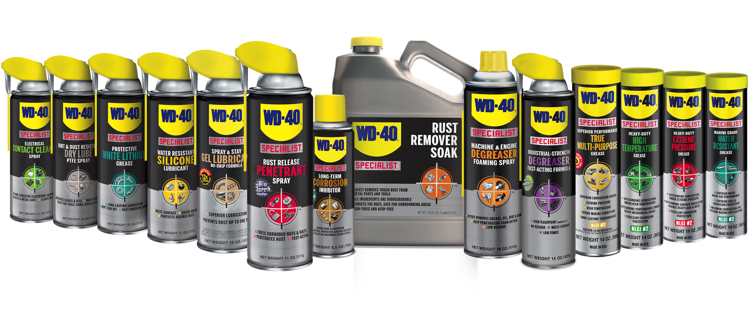 Several of WD-40's product offerings lined up.