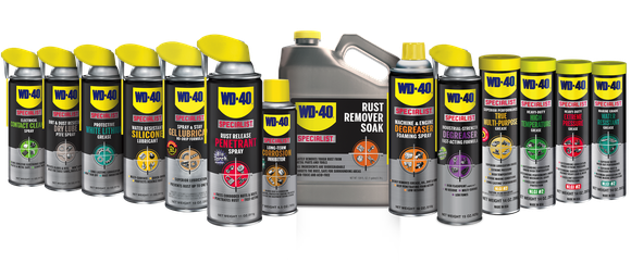 Several of WD-40's product offerings lined up.