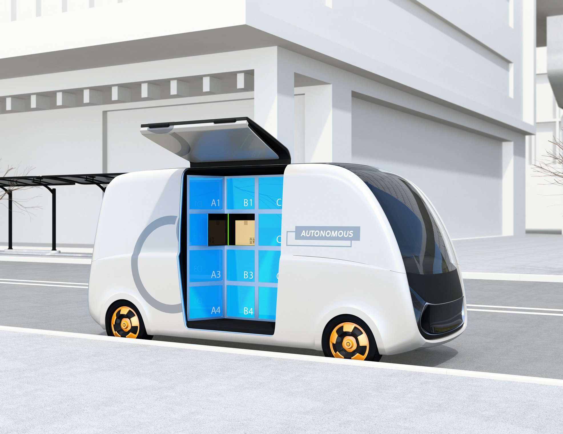 Concept art for an autonomous delivery van.