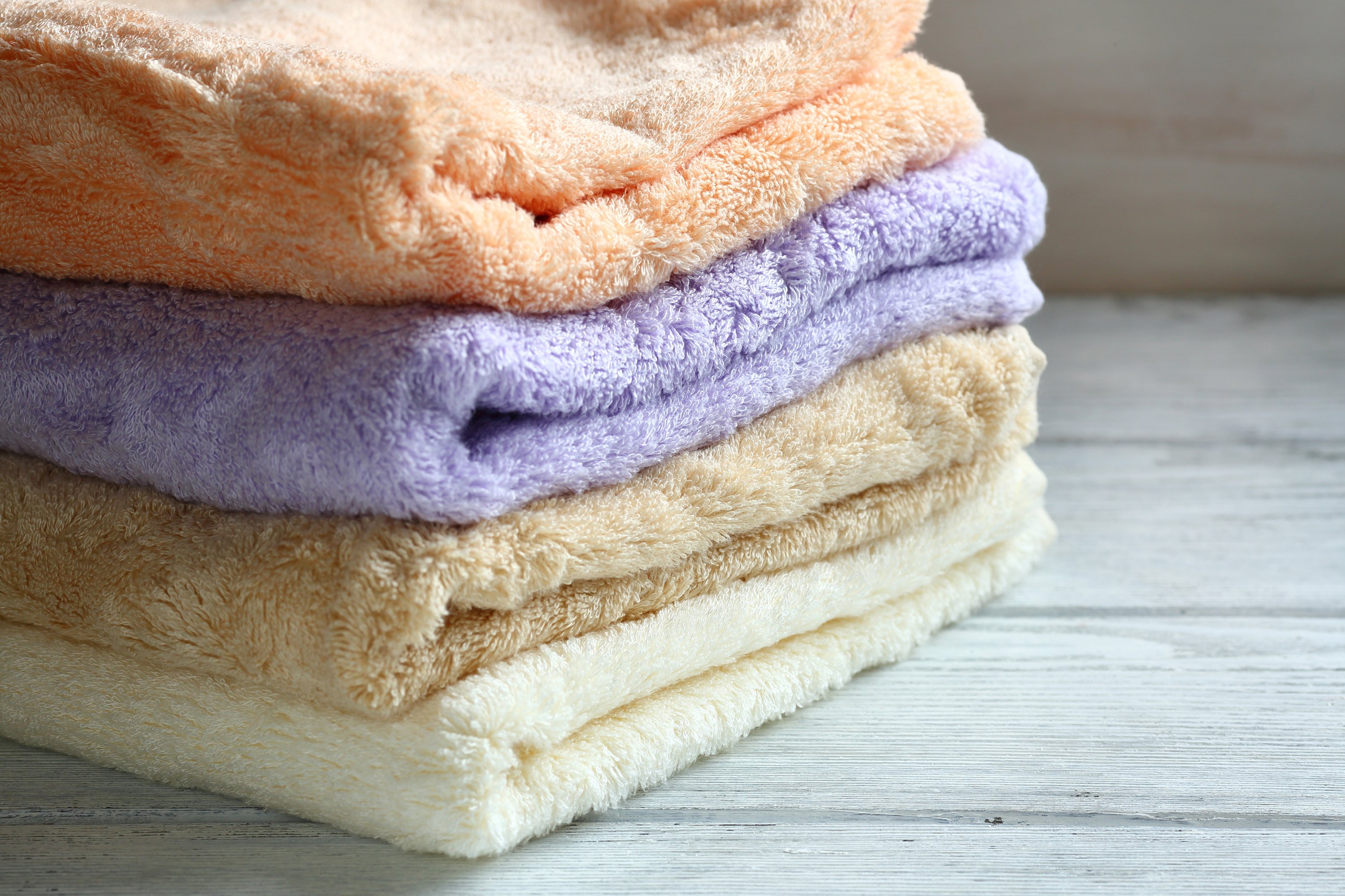 A stack of differently colored towels