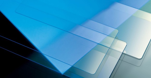 Multiple panes of Corning glass.