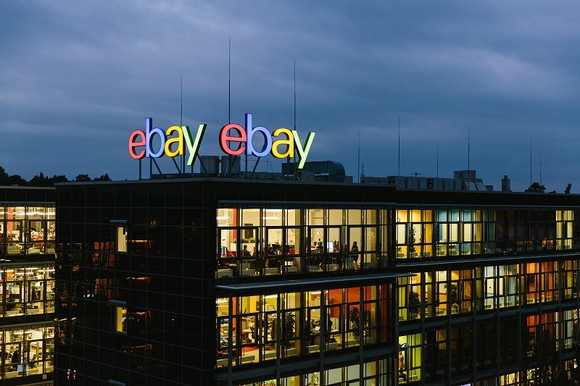 eBay sign logo on top of office in Berlin.