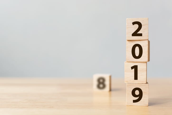 Blocks reading 2019, with an 8 in the background.