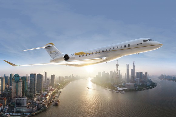 Artist rendering of Bombardier Global 7500 in flight.