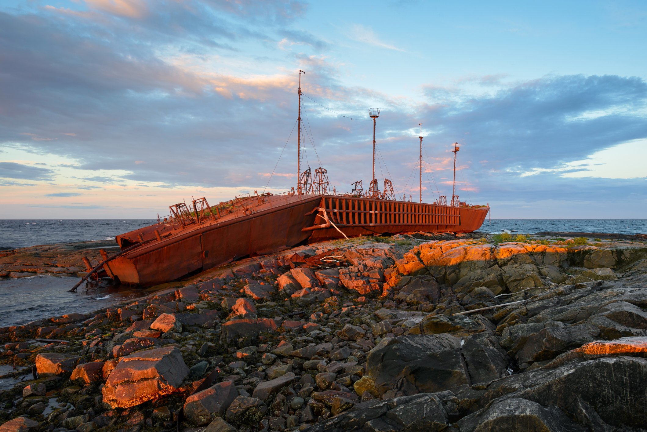 A tanker that has run aground on a reef.