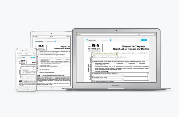 HelloSign e-signature on a laptop, smartphone, and tablet.