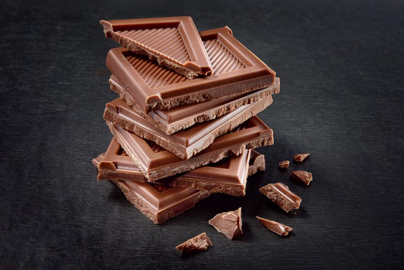 Chocolate pieces stacked on each other.