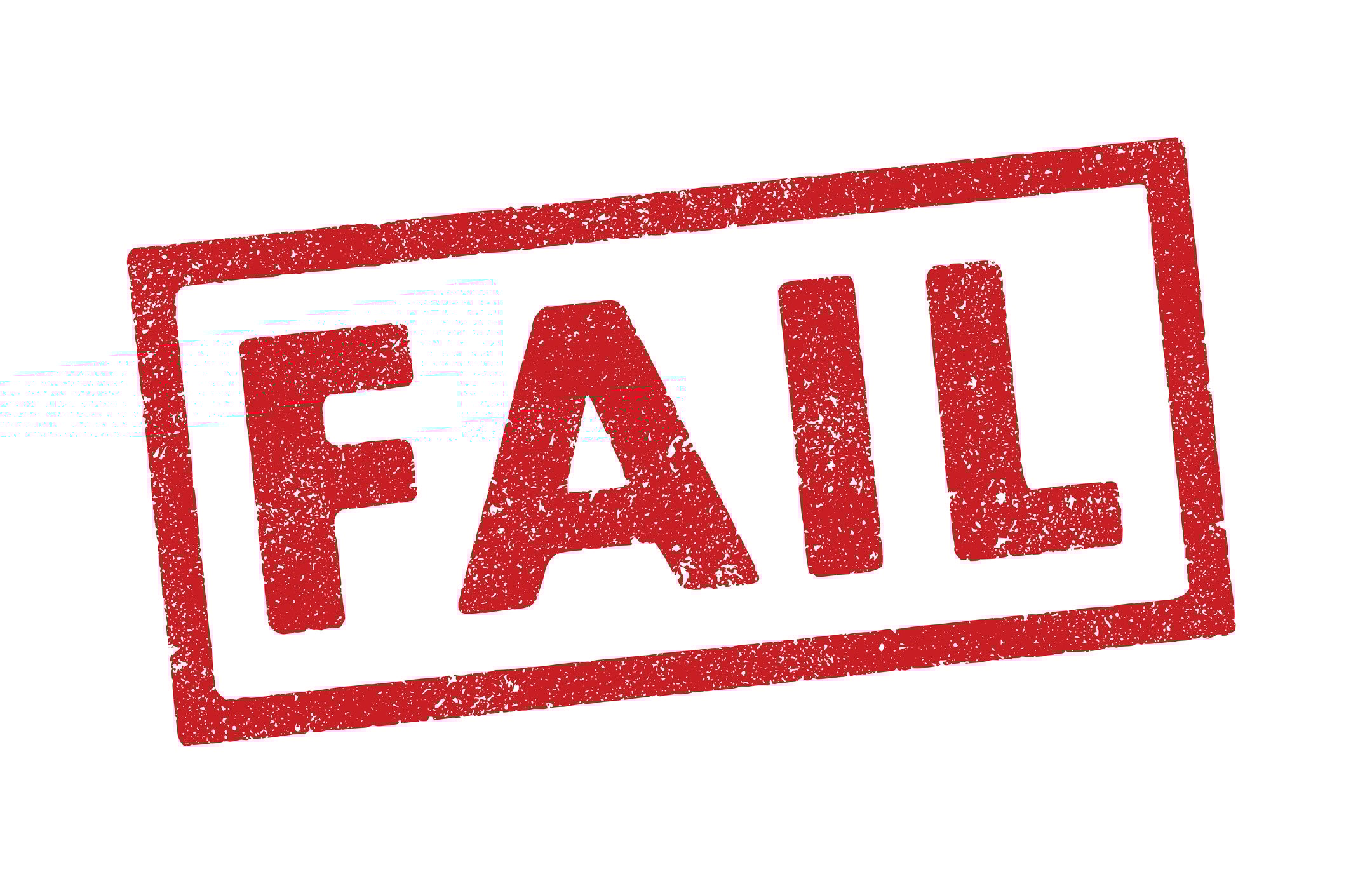 The word fail stamped in red letters