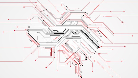 Computer circuits that form the image of a brain.