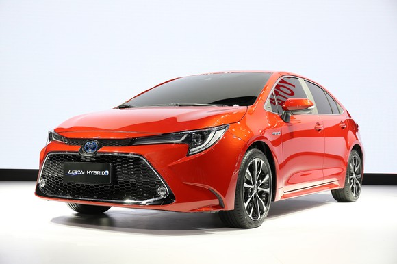 An orange 2019 Toyota Levin, a sporty version of the compact Corolla sedan