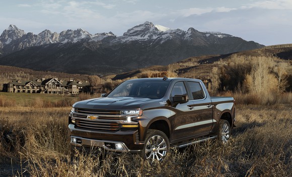 A 2019 Chevrolet Silverado, a full-size pickup truck.