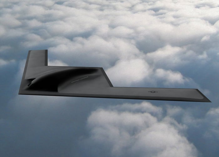 Artist rendering of the B-21 bomber in flight