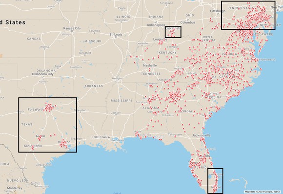 Map of BB&T branches.