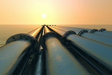 pipelines over water at sunset