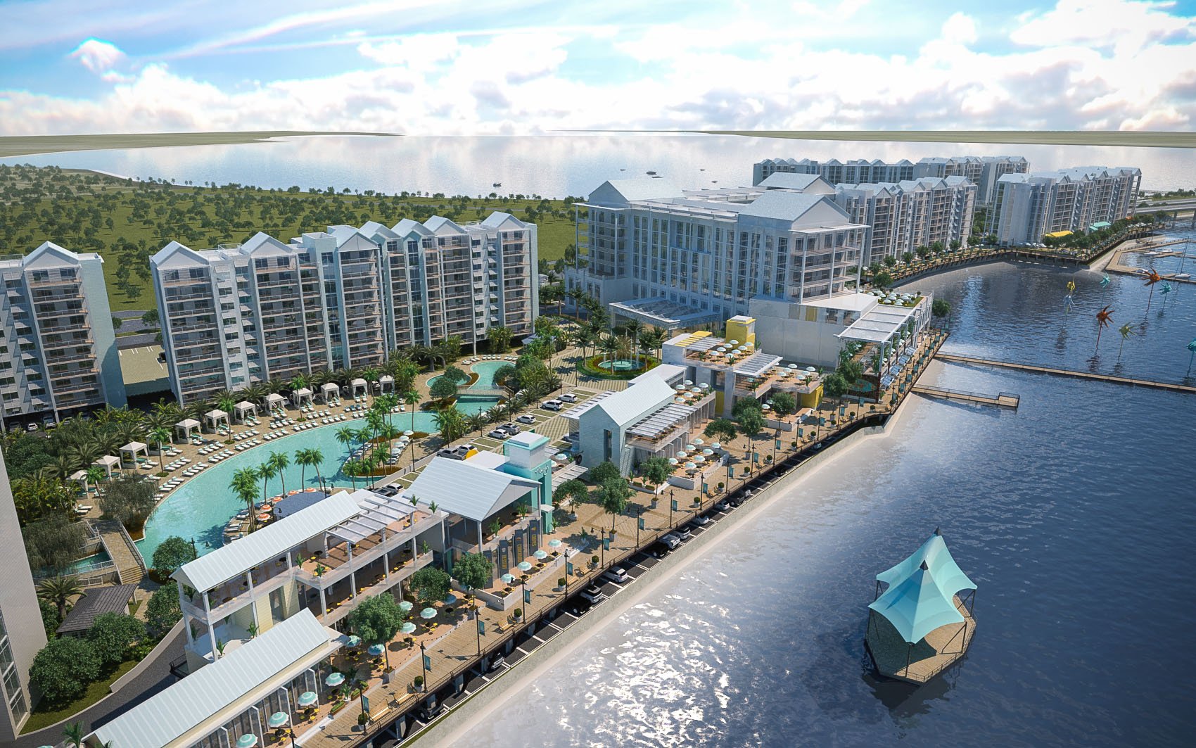 Rendering of an aerial view of the Sunseeker Resort in southwest Florida