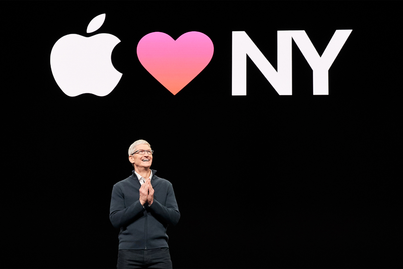 Tim Cook stands on stage at the annual iPhone launch event in October 2018.