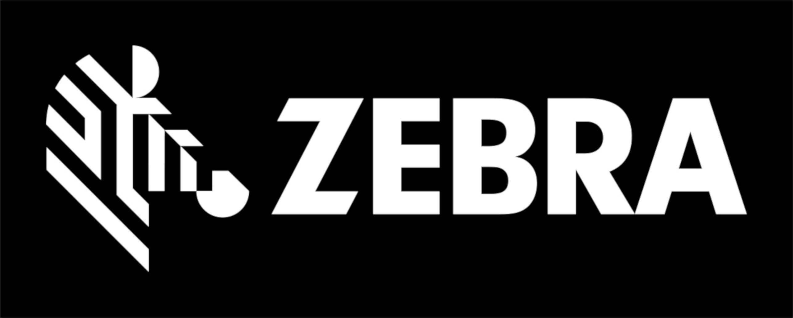 Zebra Technologies' corporate logo, white on black, including a cartoonish zebra head.