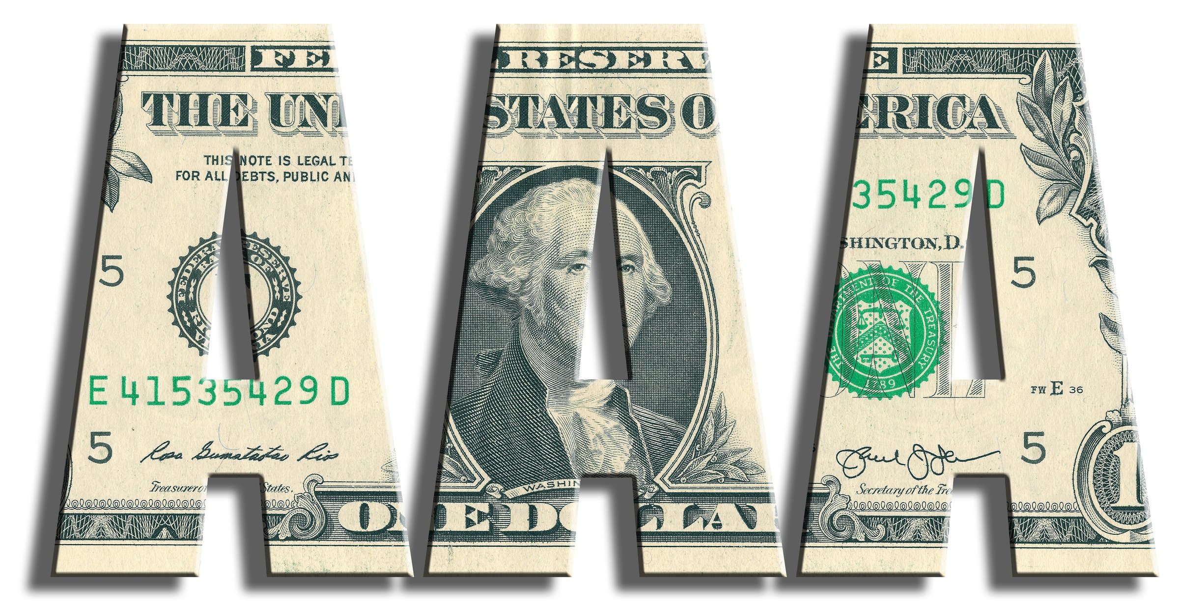 The word "AAA" spelled out with $1 bills