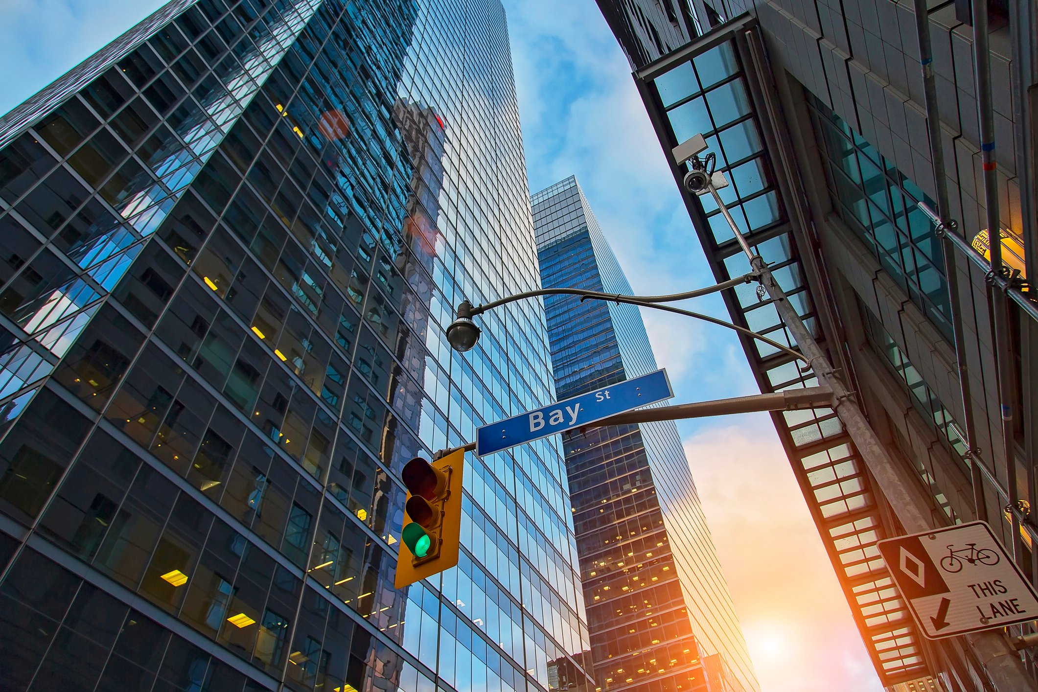 Toronto's financial district, seen from a corner on Bay Street
