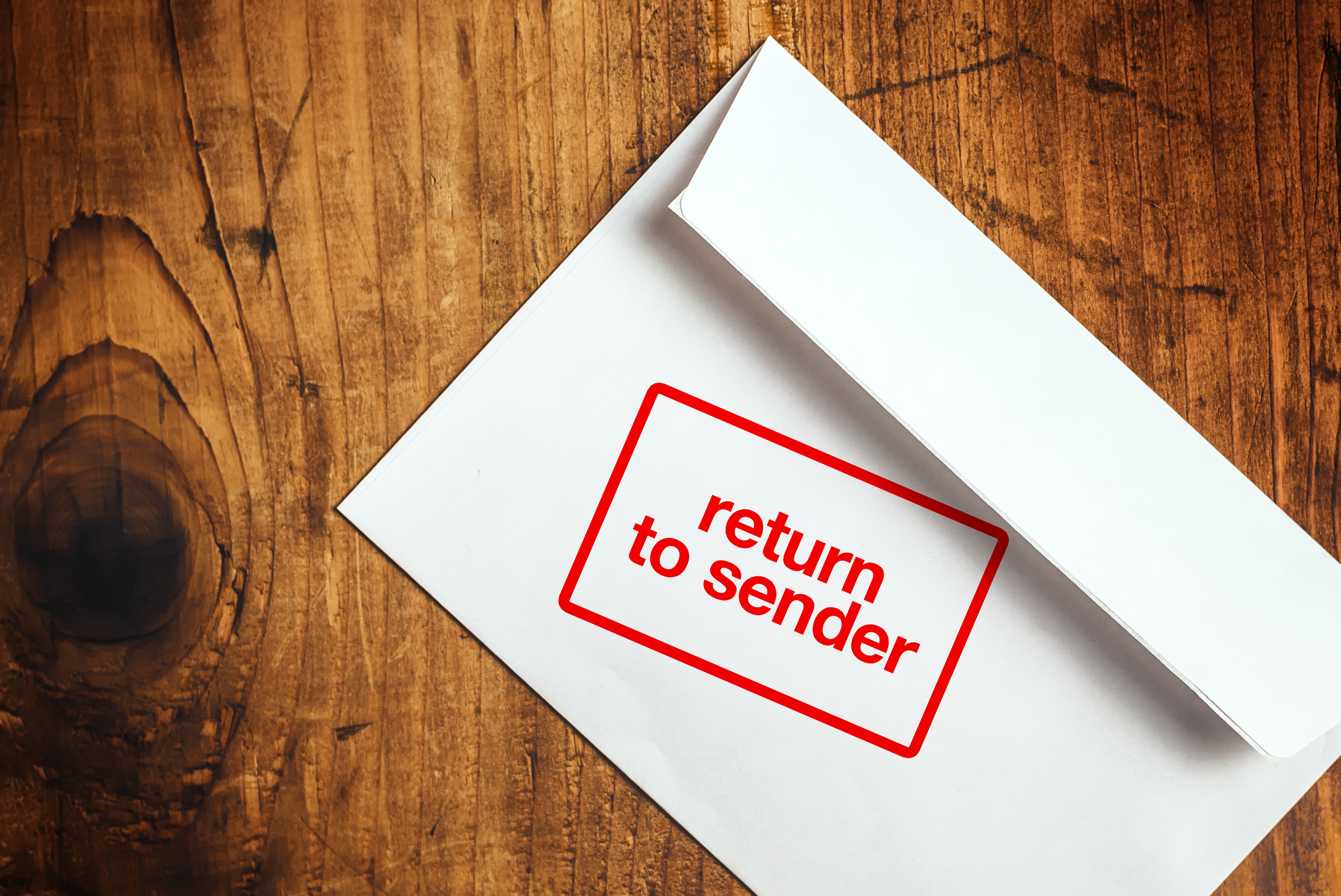 Return to sender stamped on envelope