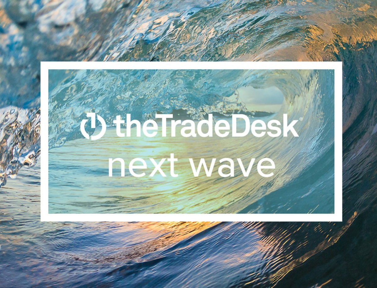 Breaking wave with The Trade Desk logo and product name superimposed.