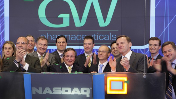 GW Pharmaceuticals executives at Nasdaq stock exchange