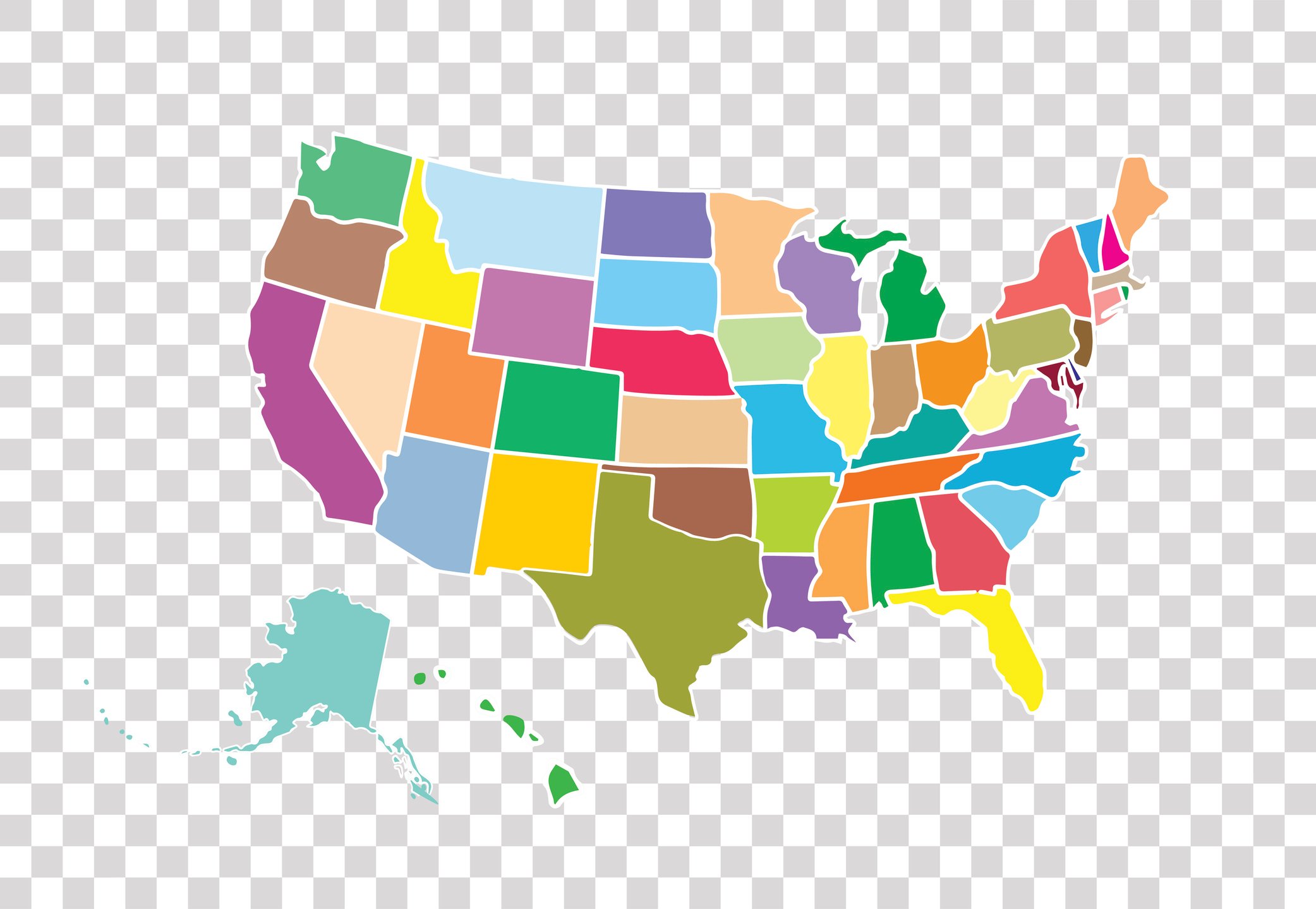 Colorful map of United States