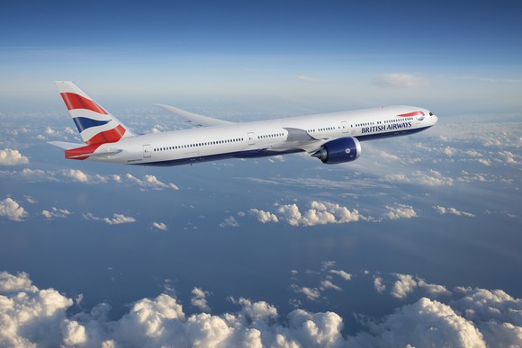 A rendering of a 777-9 in the British Airways livery
