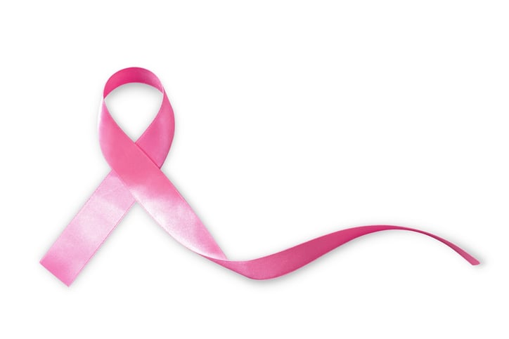 A pink ribbon, the international symbol of breast cancer awareness.