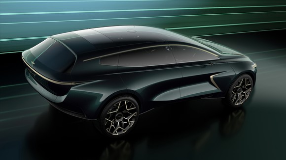The Lagonda All-Terrain Concept, a long and sleek electric SUV, viewed from above.