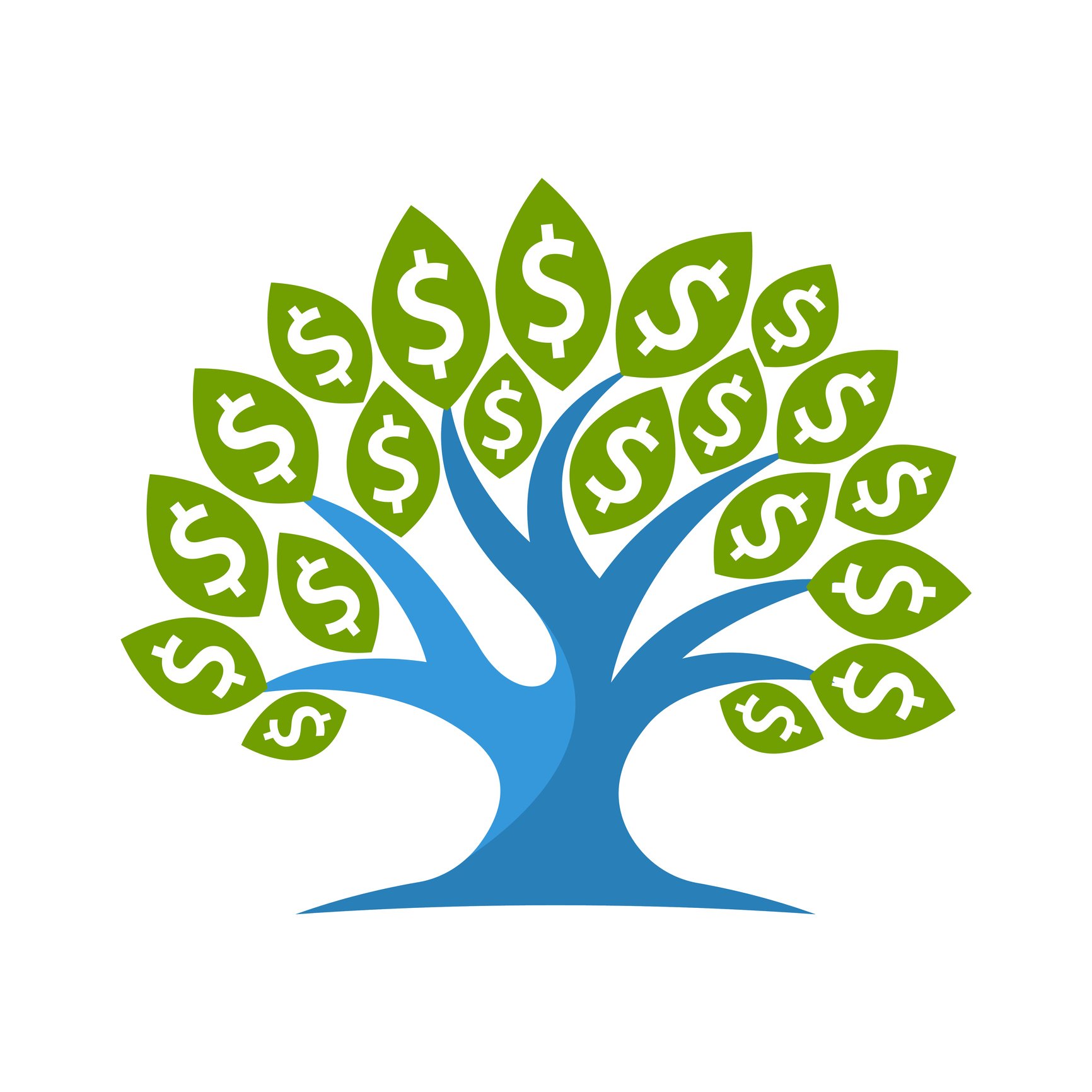 Illustration of a tree with dollar signs in the place of leaves.