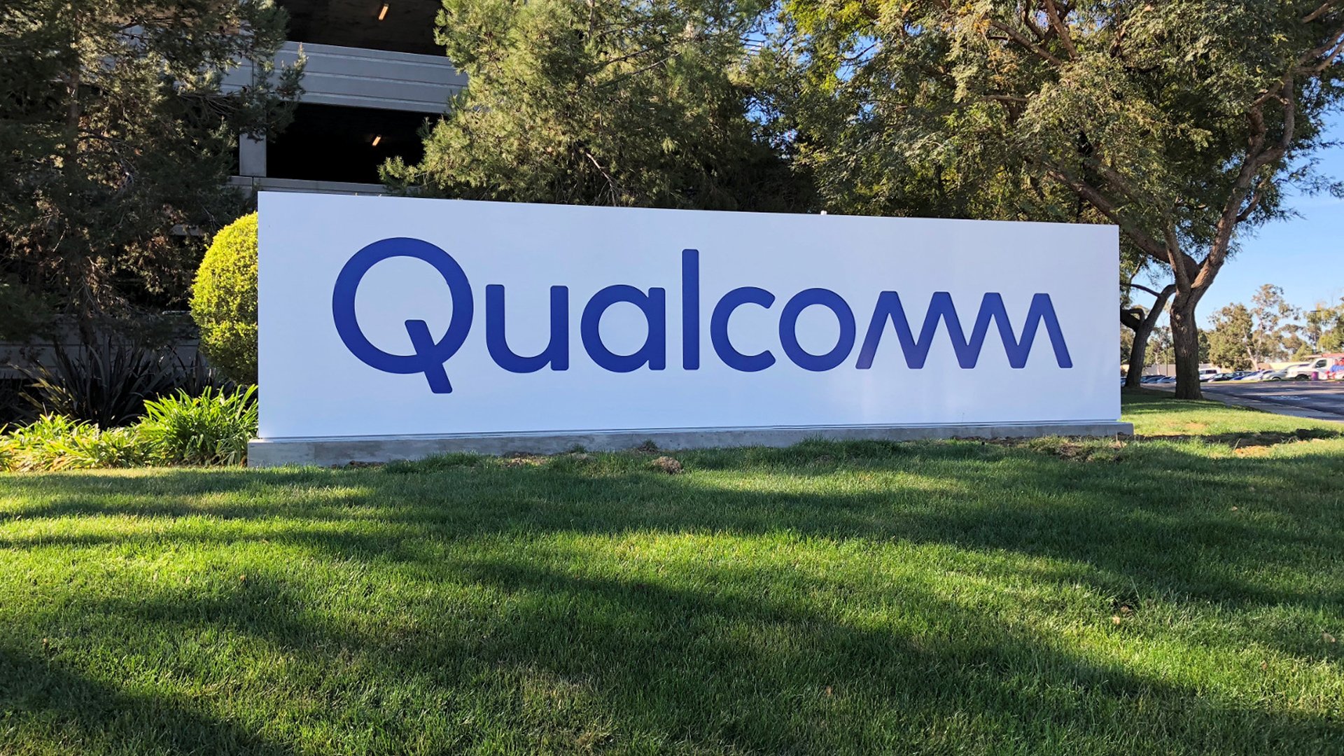 The Qualcomm sign on the company's campus.