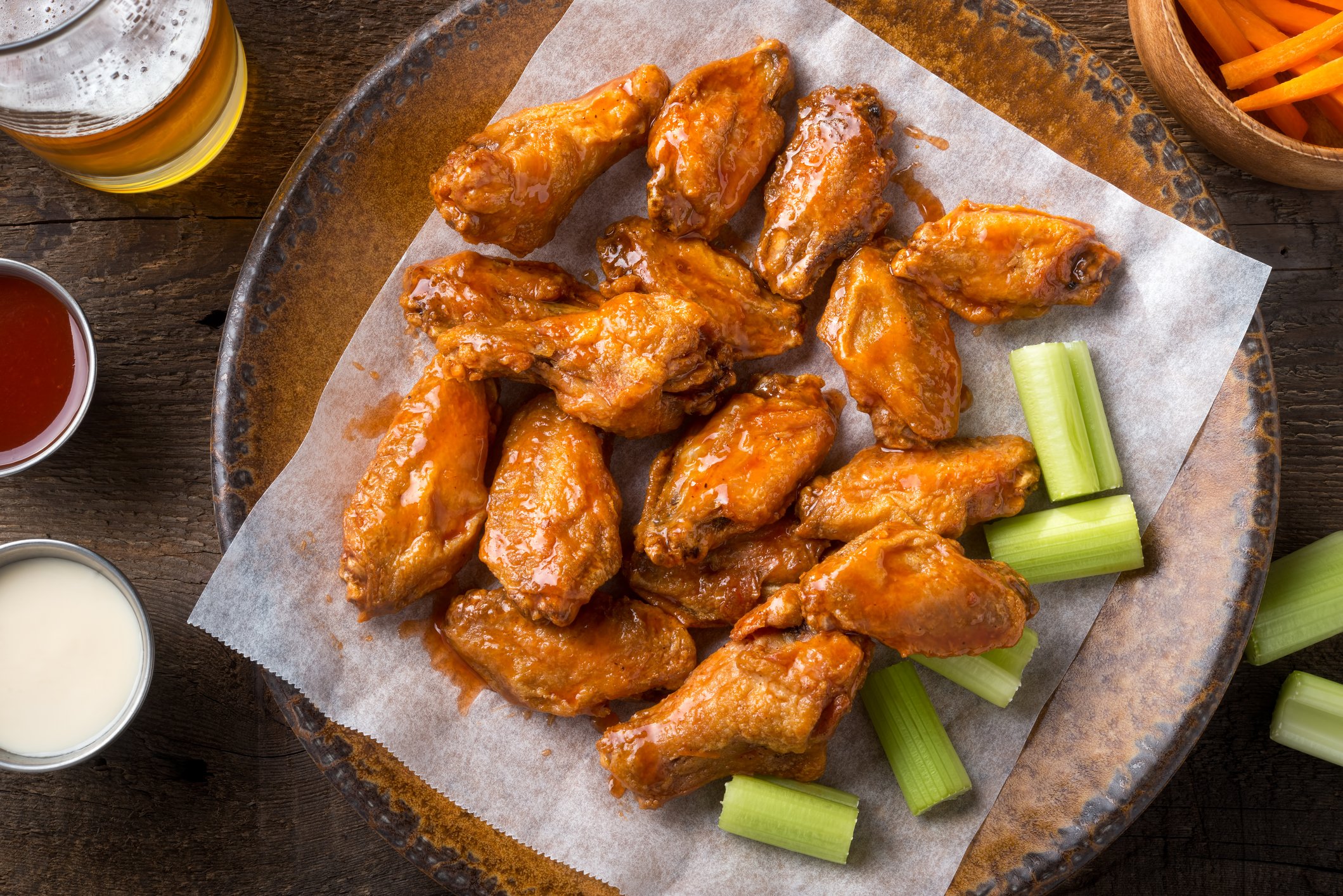 A plate of chicken wings.