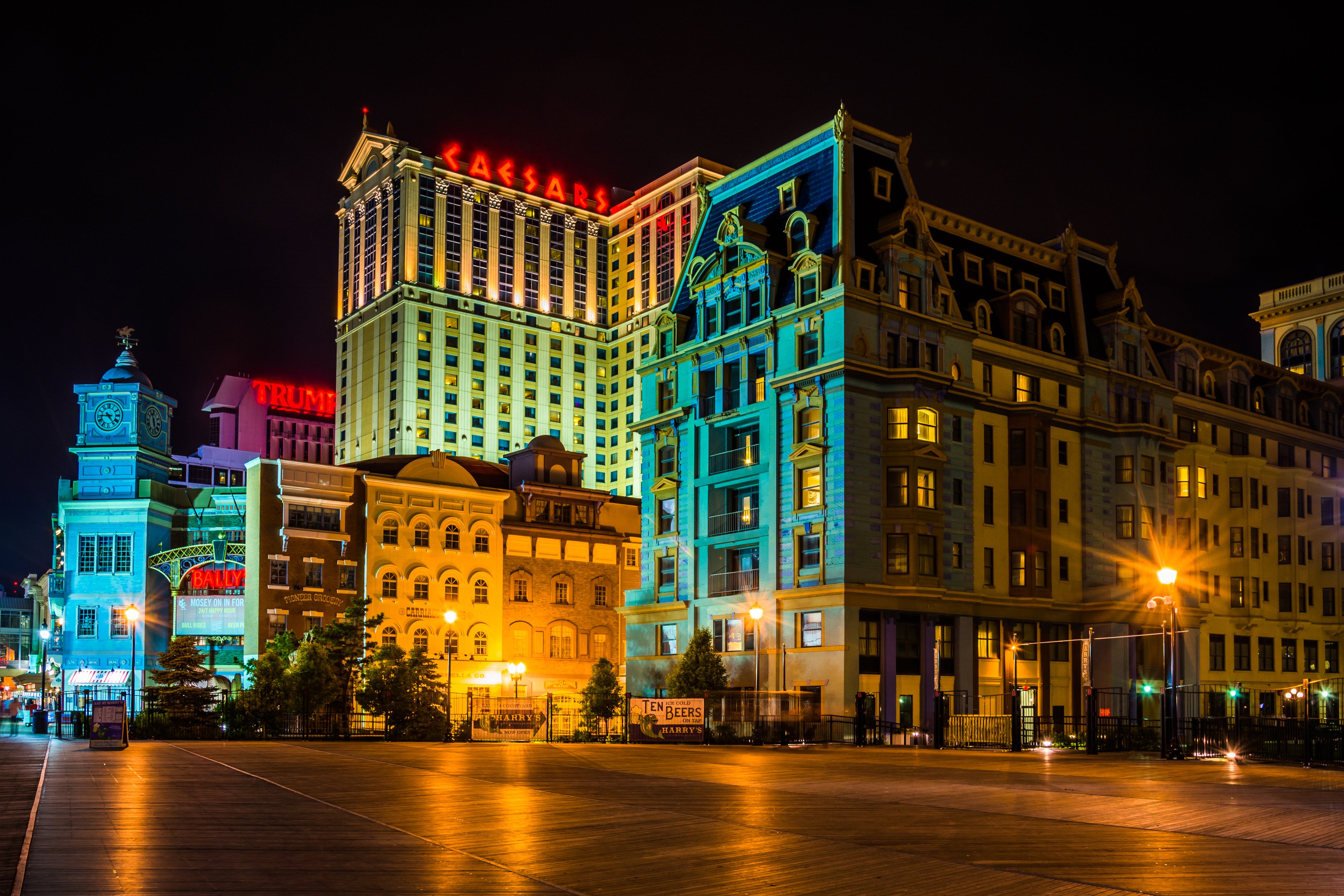 Atlantic City boardwalk at night.