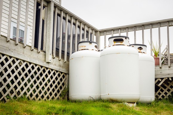Propane storage tanks outside a home.