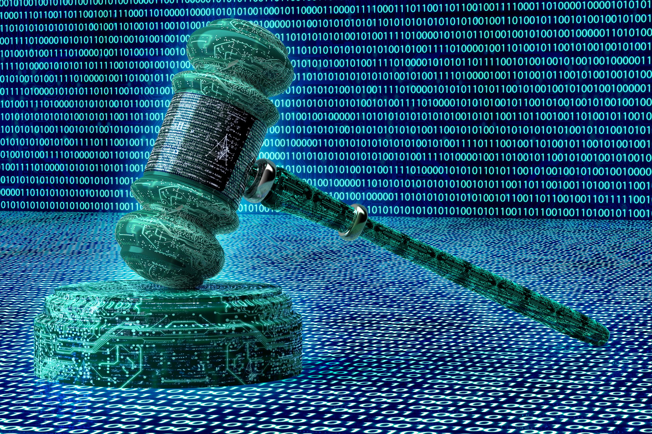 Gavel made up of 1s and 0s