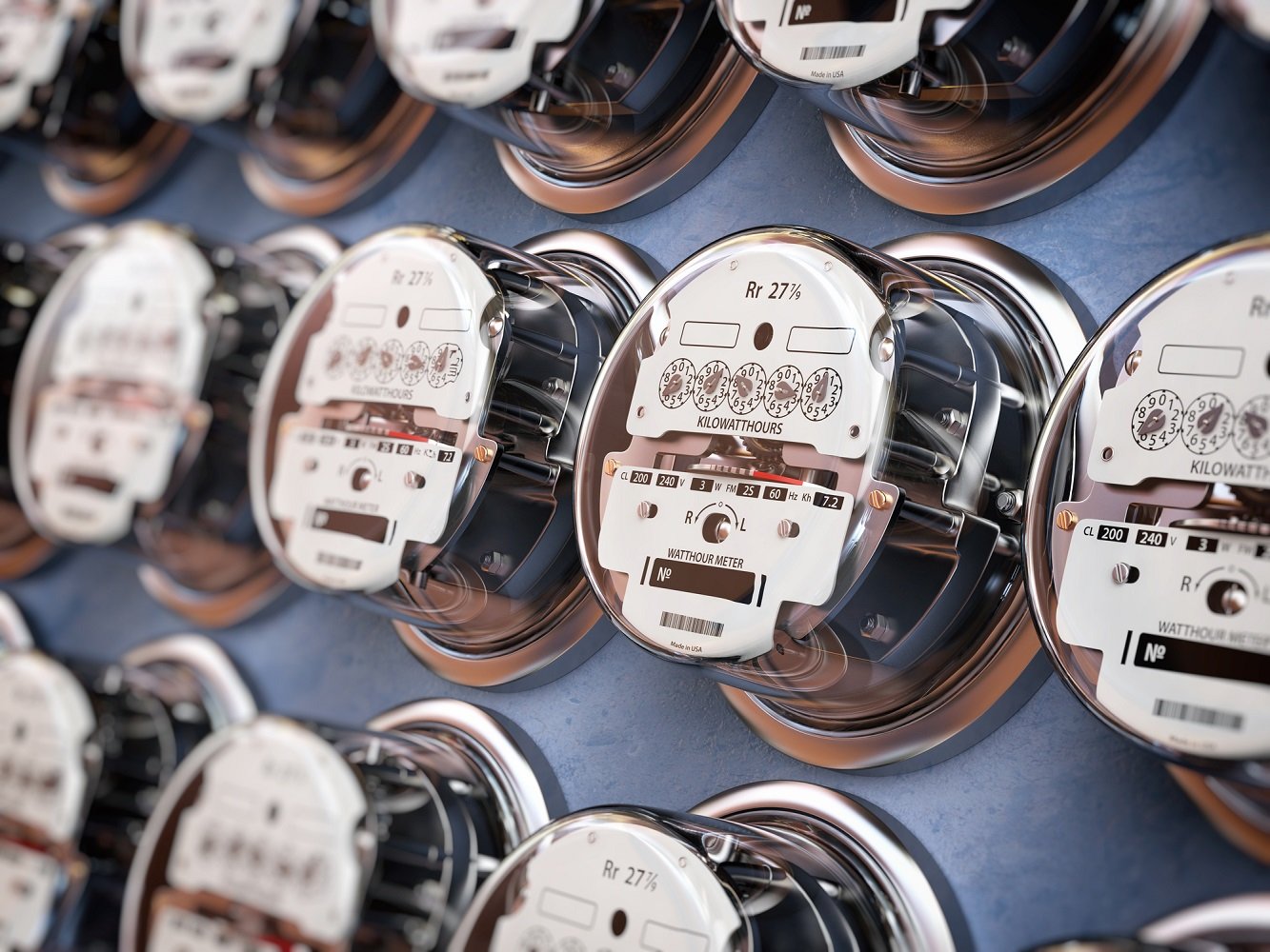 A cluster of electric meters.