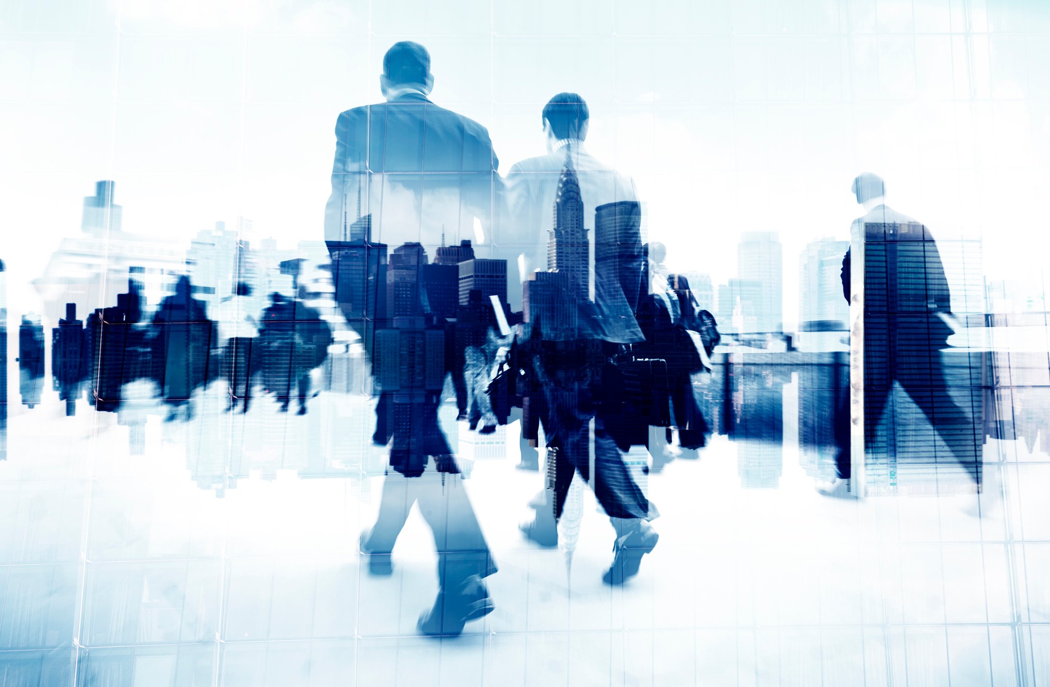 Image of men in suits fading and walking away