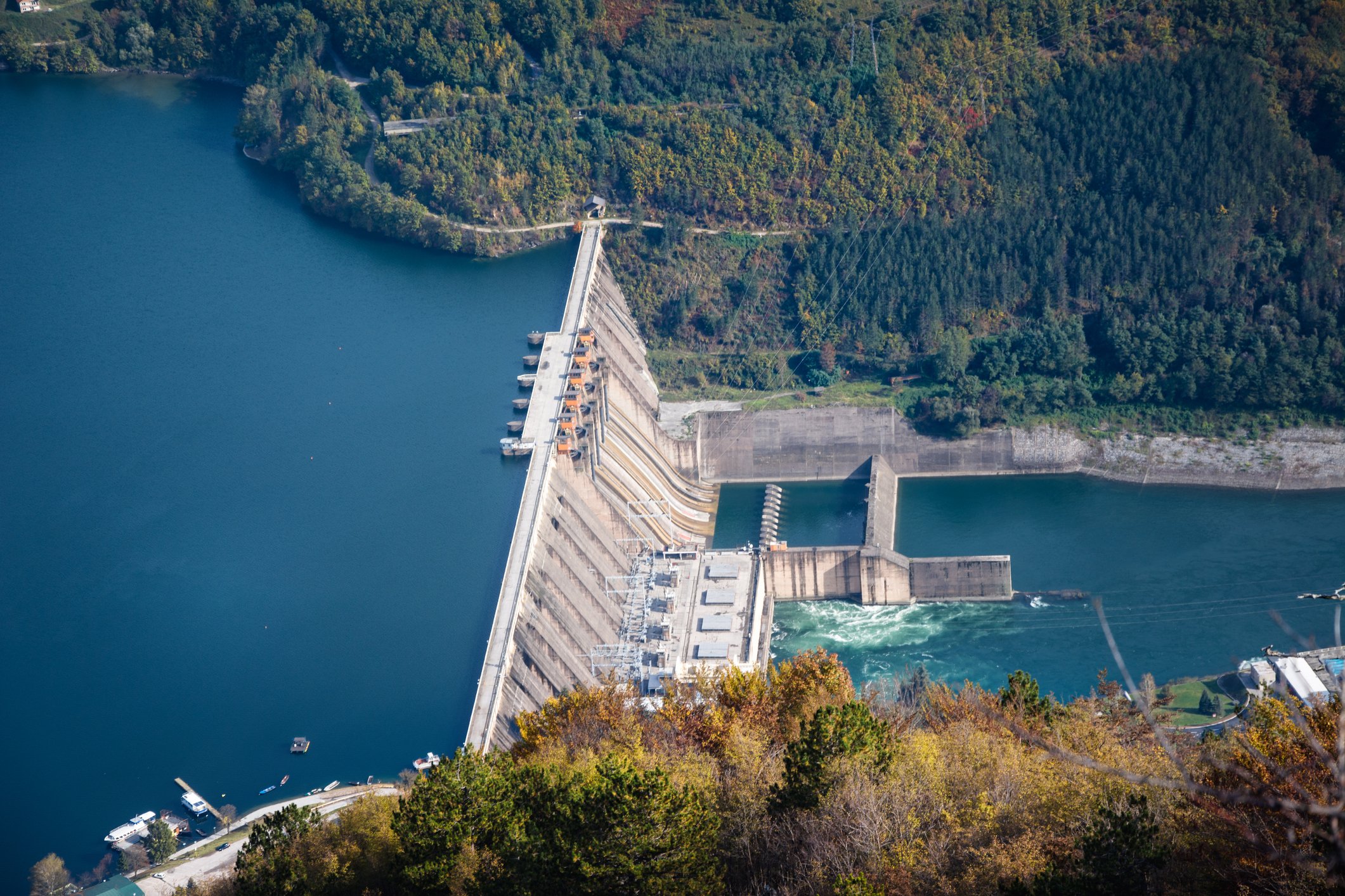 A hydroelectric power plant on a river.
