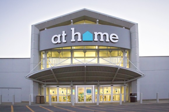 At Home retail store location, viewed from front in an empty parking lot.