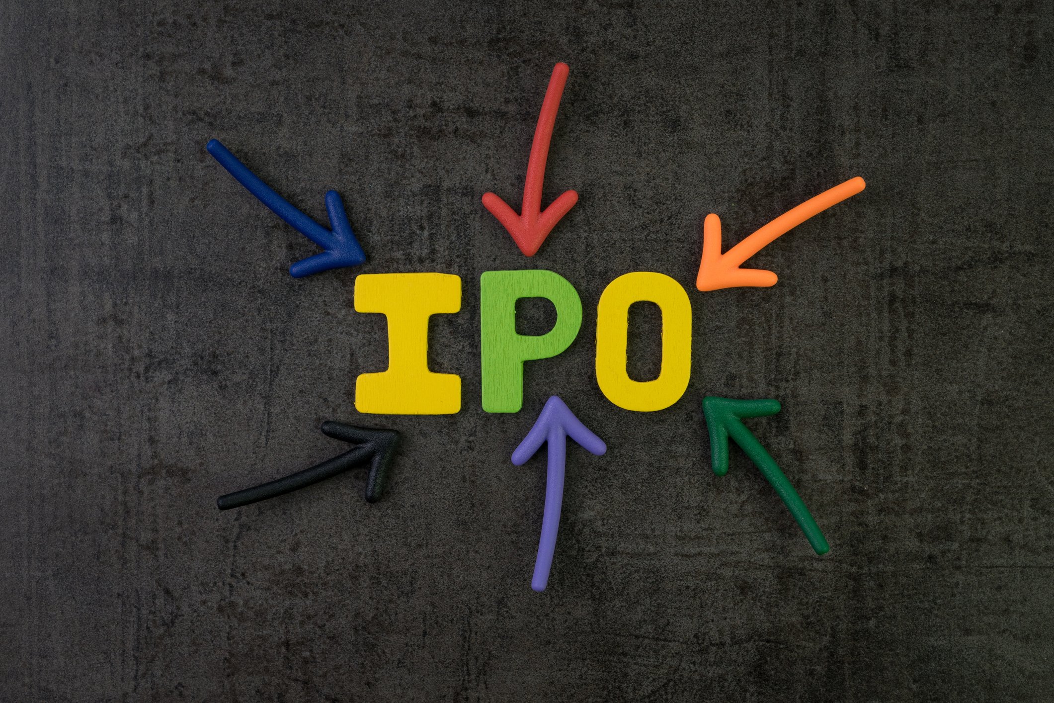 The word IPO in bright letters on a black background.