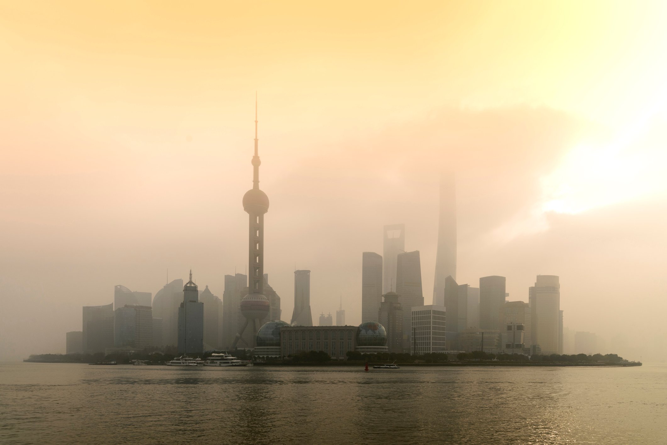 Shanghai skyline with pollution fog