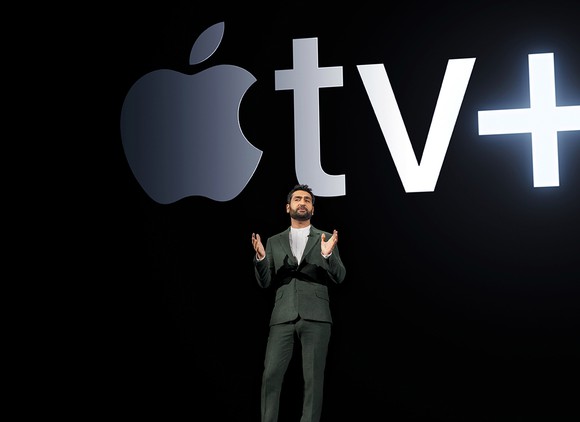 Kumail Nanjiani onstage during Apple's TV service launch