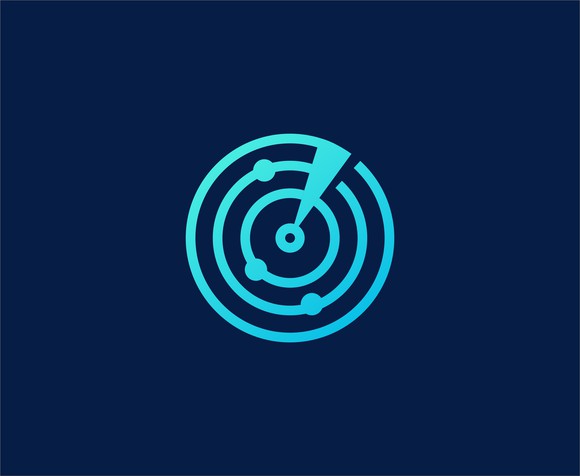 A light blue cartoonish image of a radar against a navy blue background.
