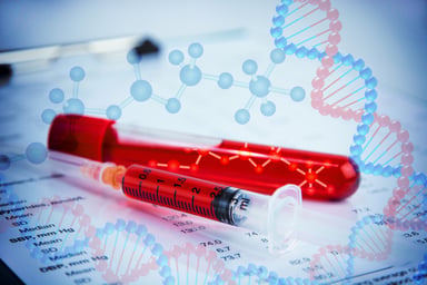 Blood sample collection tube and syringe with DNA