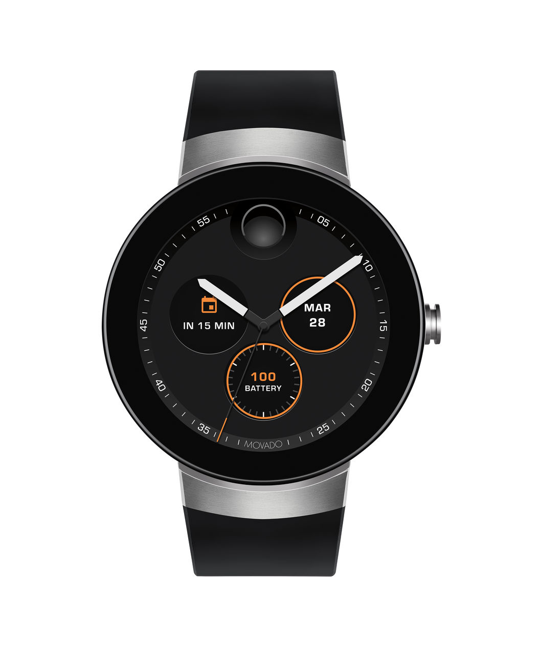 A watch face made by Movado