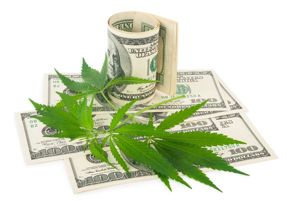 Marijuana leaves and $100 bills.
